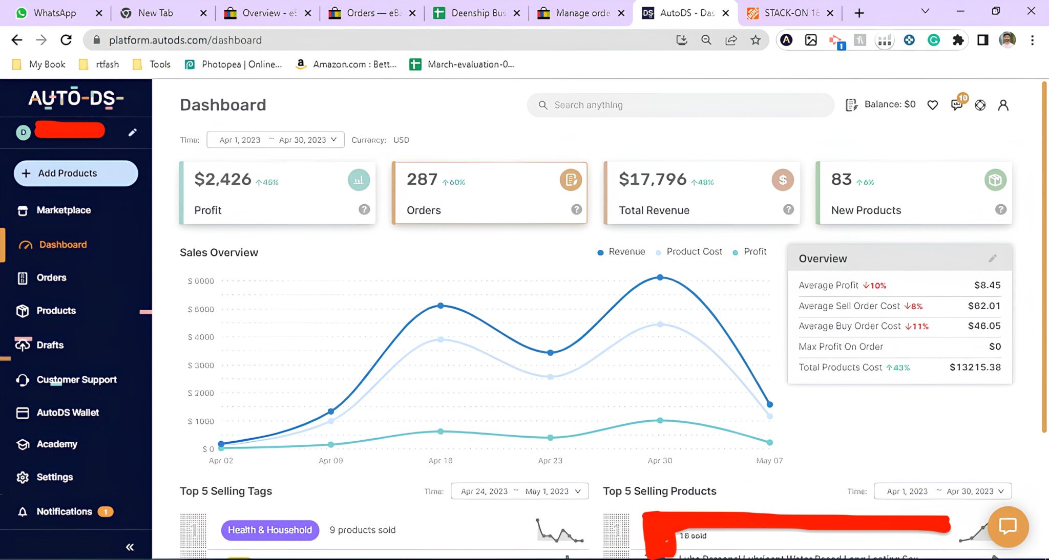 $2400 Profit - 1100 Listings
Automated eBay dropshipping store. In just 30 days, we've achieved remarkable success, earning nearly $2400 in profit through 1100 carefully curated listings. Join us as we redefine convenience and savings in the world of e-commerce.